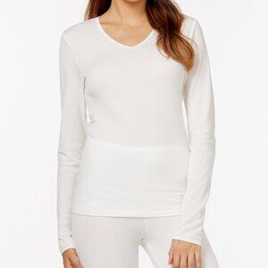 CUDDL DUDS White Softwear SofTech Lace Edge V-Neck Top Warm Layers L